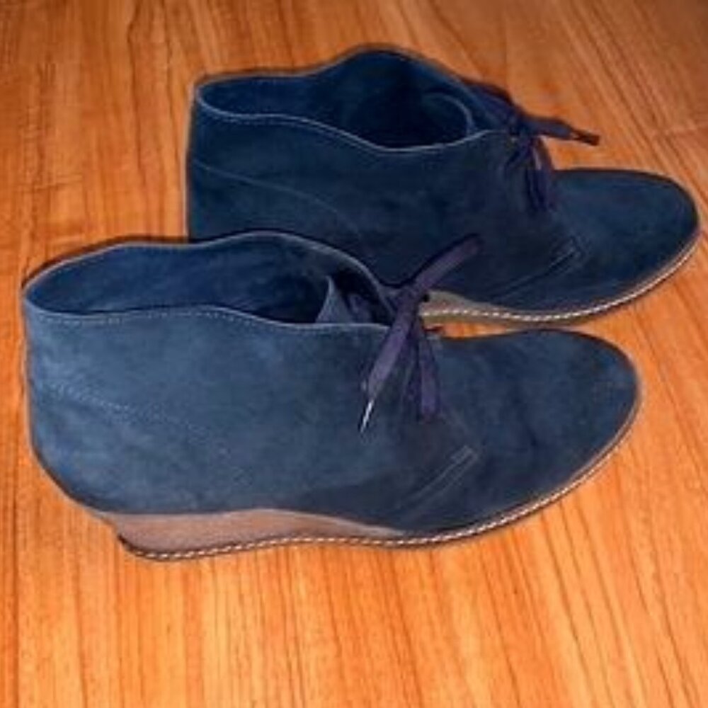 J.Crew MacAlister Wedge Boots – Navy Suede, Size 10, Discontinued Style